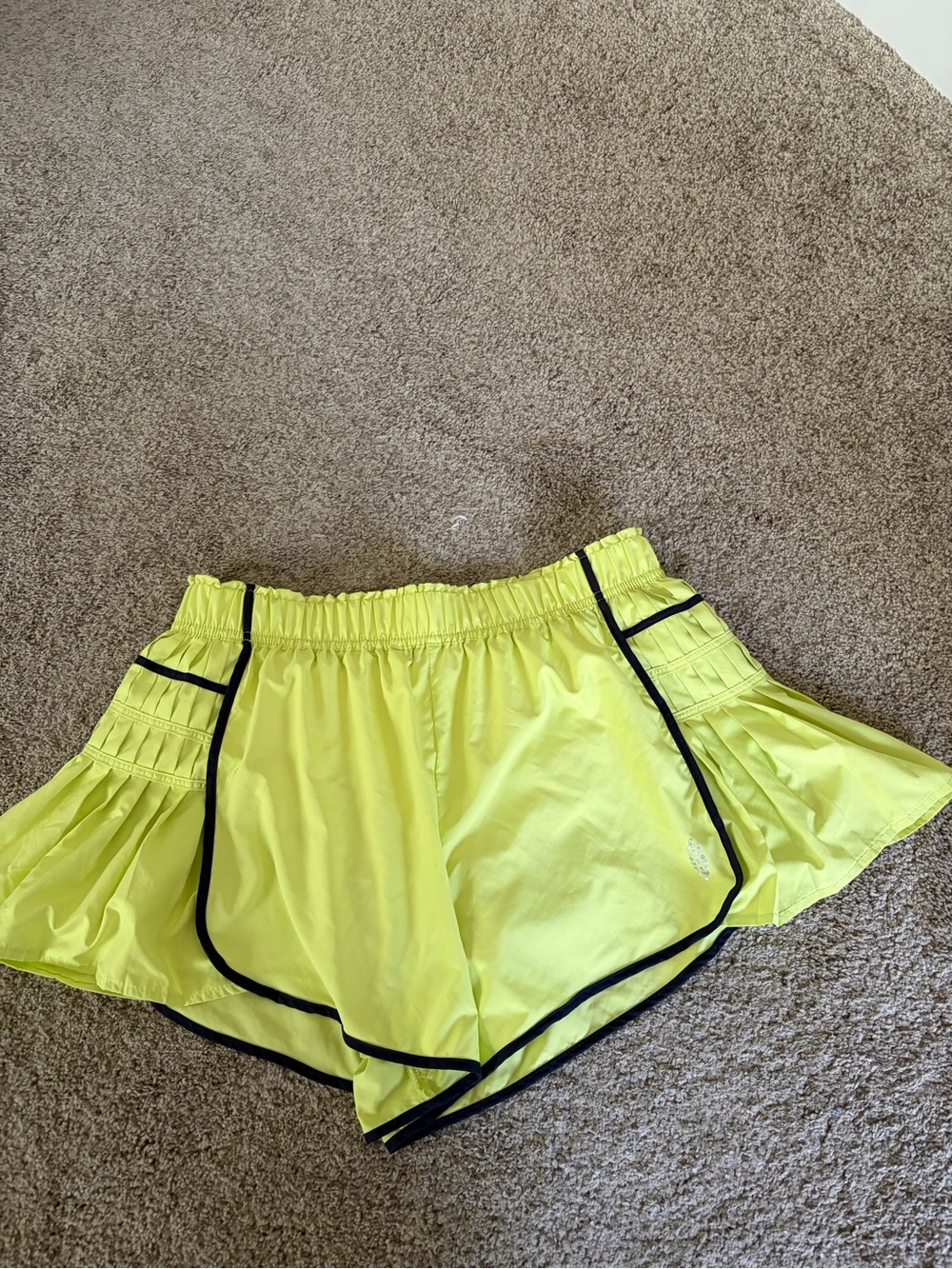Free People Neon Yellow Athletic Shorts with Navy Trim